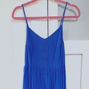 Flowy Sleeveless Blue Eyelet Summer Dress